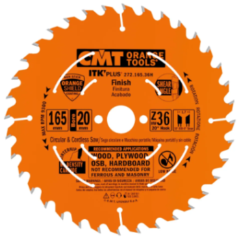 CMT - Itk Plus Finish Saw Blade Hw 165X1.7X20(+15,87) Z=36 Atb+She